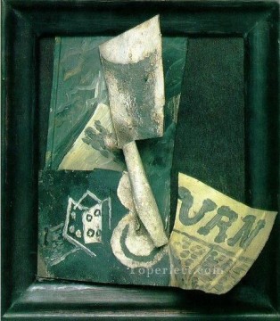 パブロ・ピカソ Painting - グラスと新聞 1914年 パブロ・ピカソ